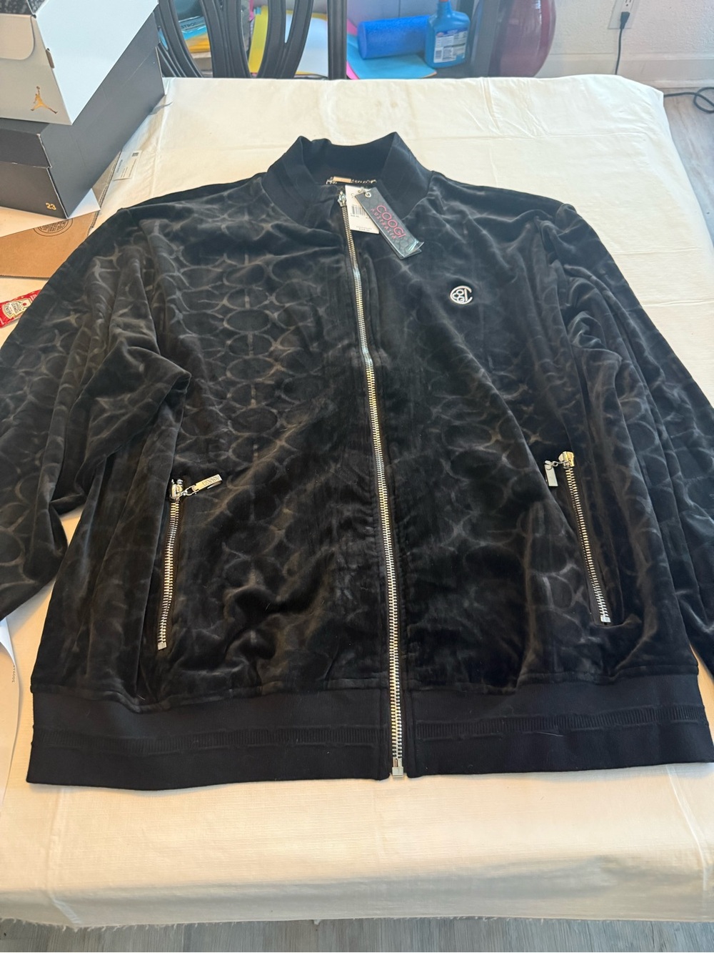 COOGI Black Velour Zip-Up Performance Jacket